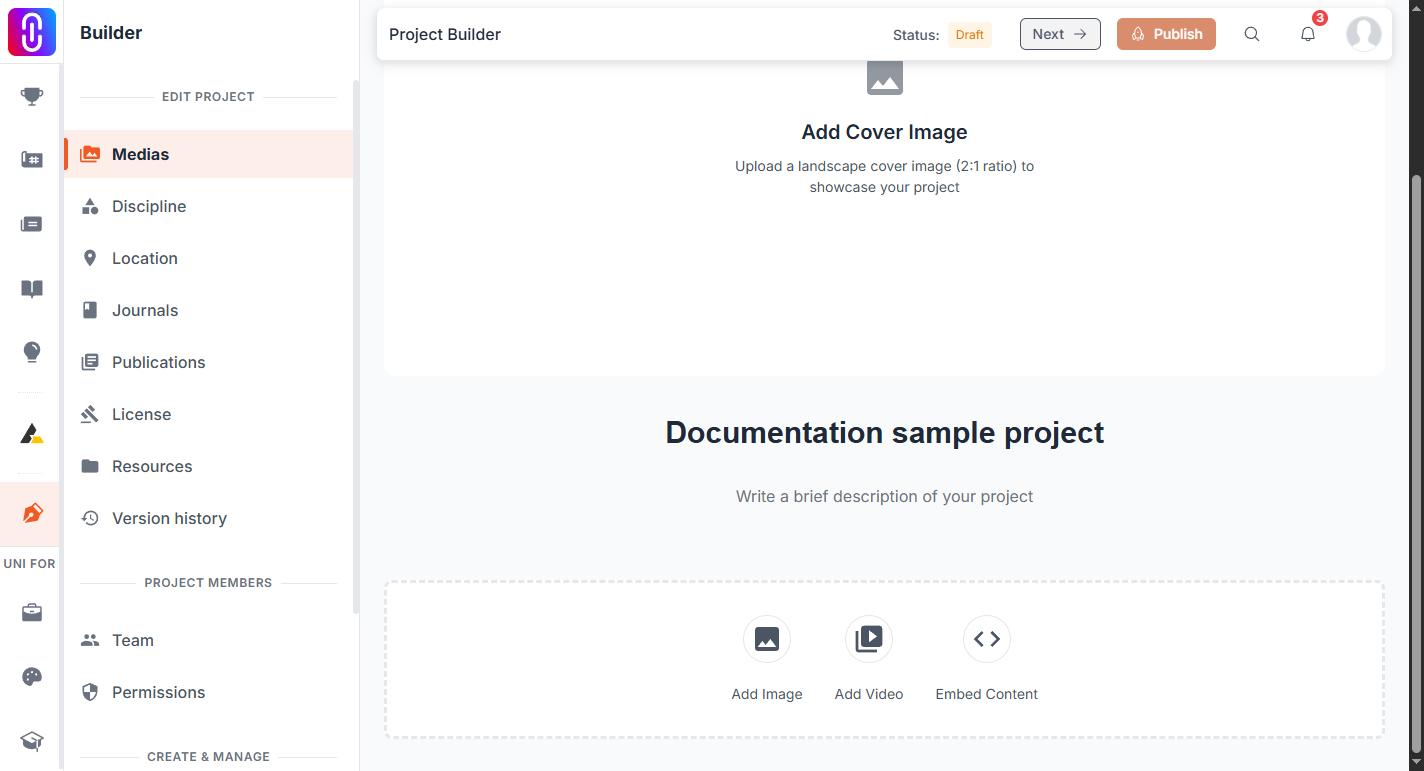 The project-editor status chip cycling through its three states (Saving..., Saved just now, Draft) so members can recognize which one they're looking at.