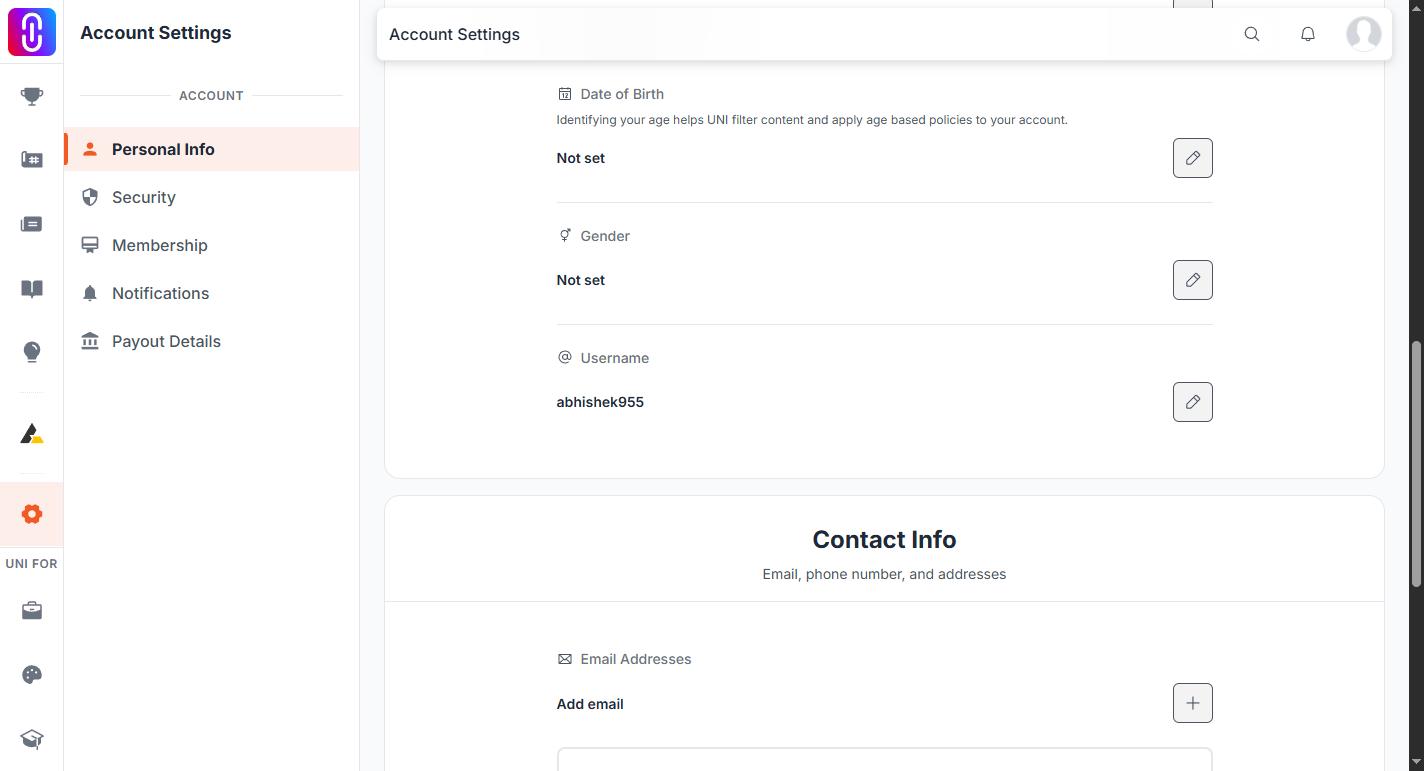 Screenshot of the Username field on Personal Info with its pencil/edit icon, so readers can find the exact control instead of hunting the settings page.