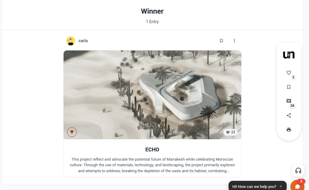 A competition entries page with the Winner group at the top