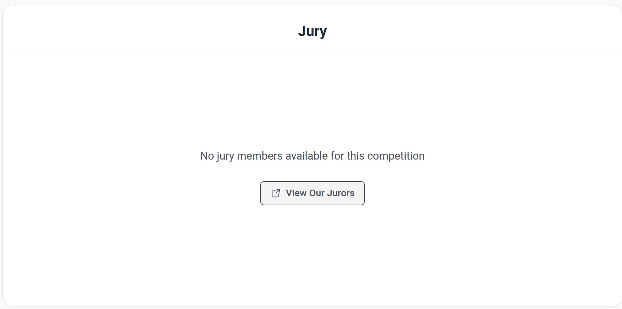 The 'No jury members available for this competition' empty state with the View Our Jurors button.