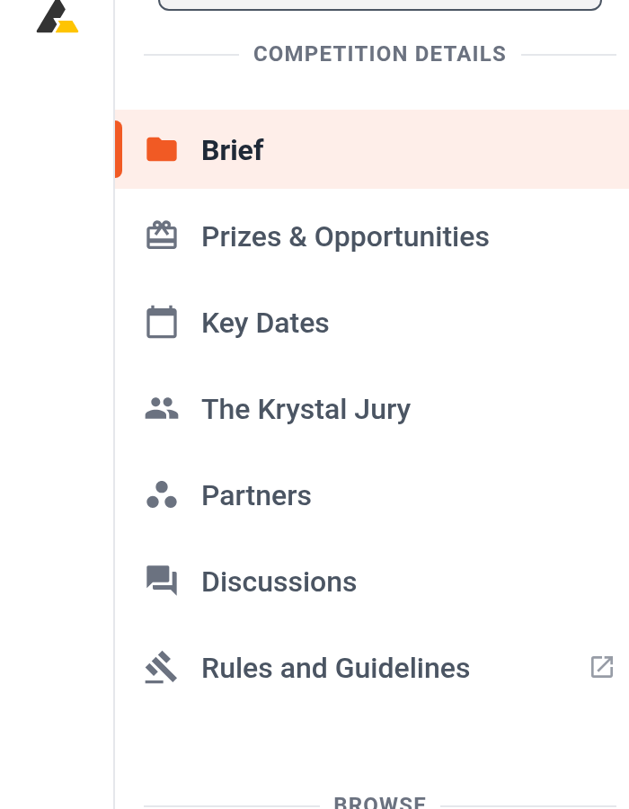 The competition page's tab/sidebar navigation with the content items and the three linking-out items visible together, since the article's point is distinguishing them at a glance.