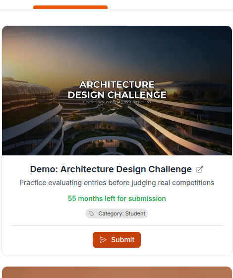 An entry card for an open competition showing the time left to submit and a Submit button