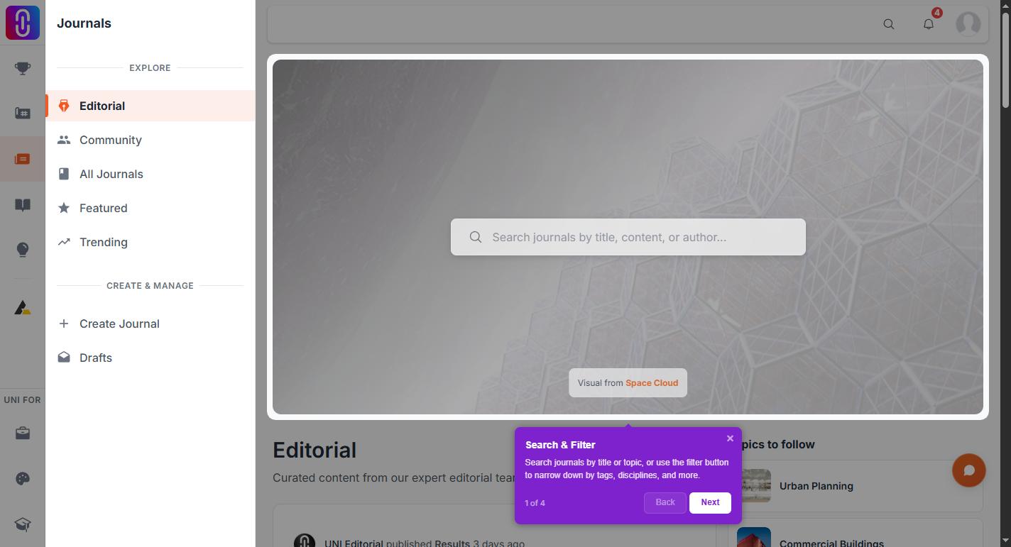 A guided tour overlay: the dark backdrop, highlighted element and Next button.