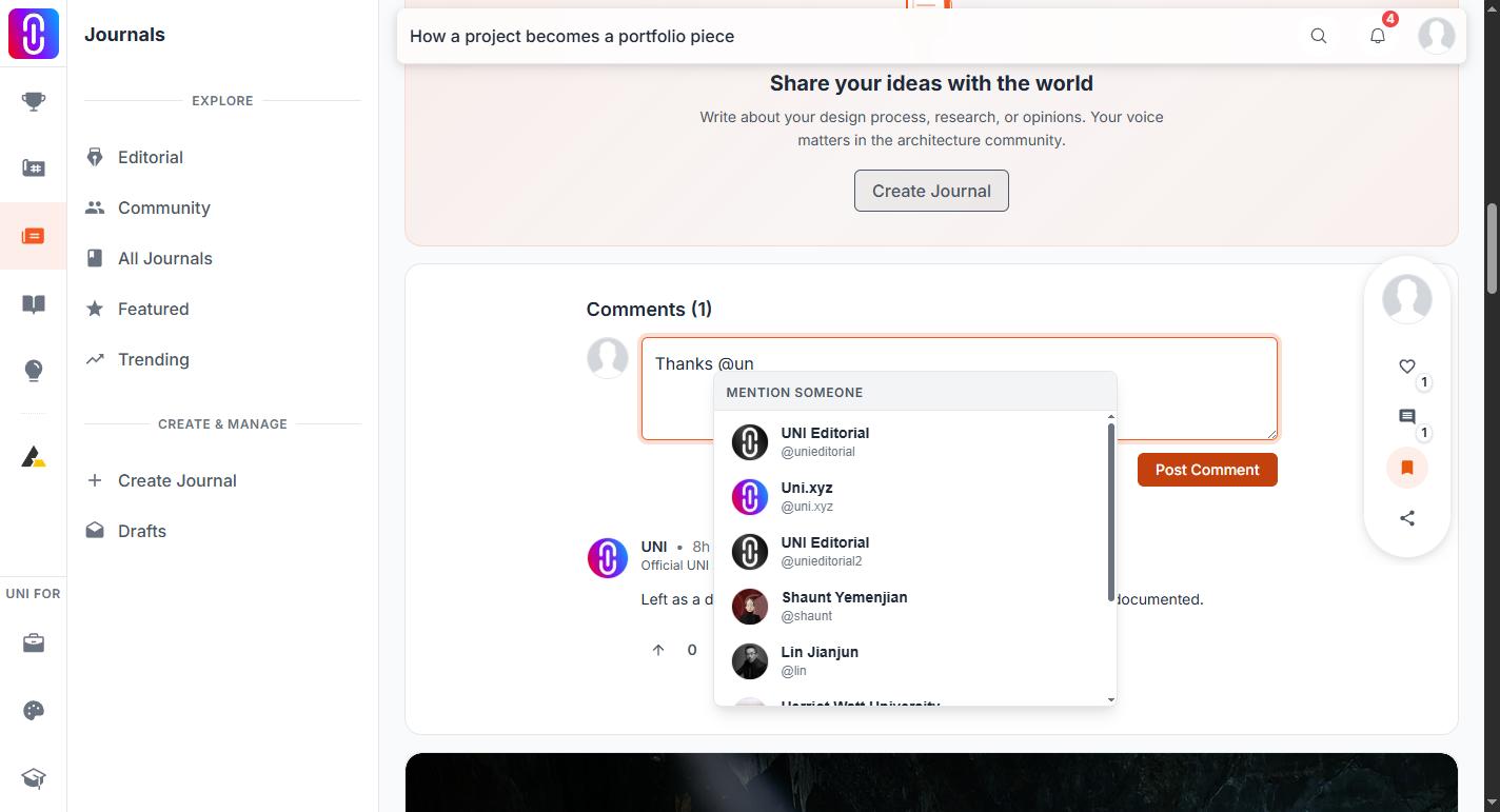 The @ mention picker dropdown showing the two-character-minimum member list, the control the article's 'who gets notified' rule hinges on.