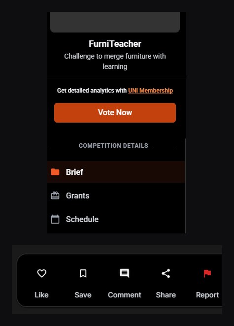 The Vote Now button in the competition sidebar, and the Like control on an entry page next to Save, Comment and Share
