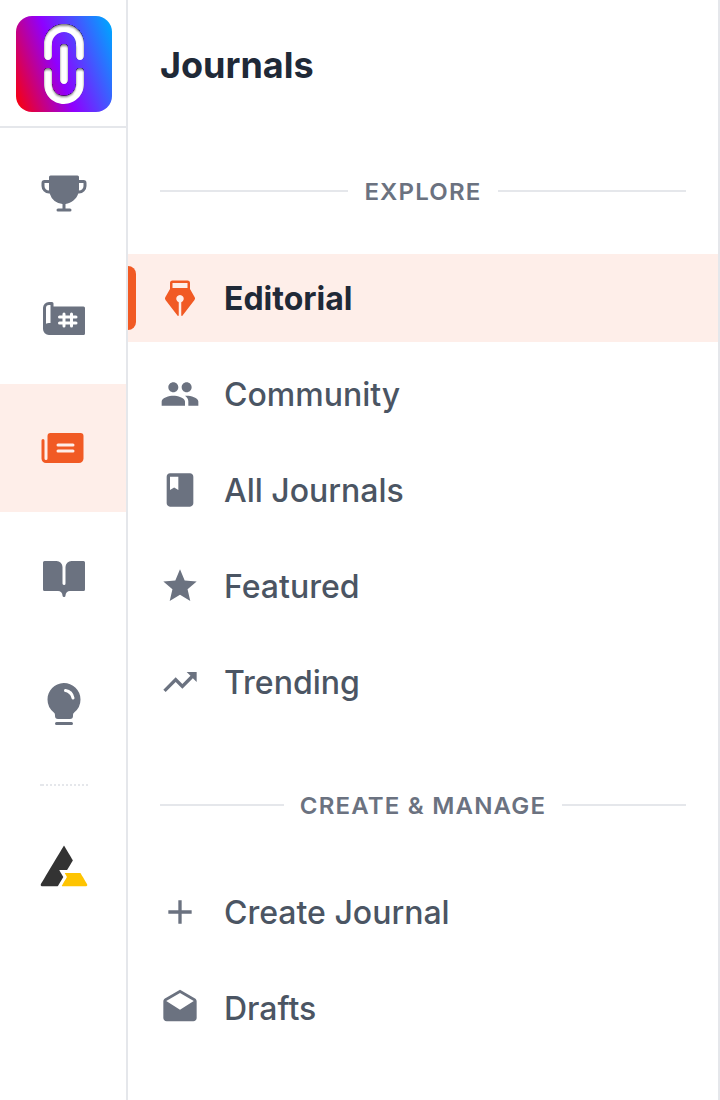 The Explore sidebar list showing the five feed links (Editorial, Community, All, Featured, Trending), the entry point the whole article assumes readers can find.