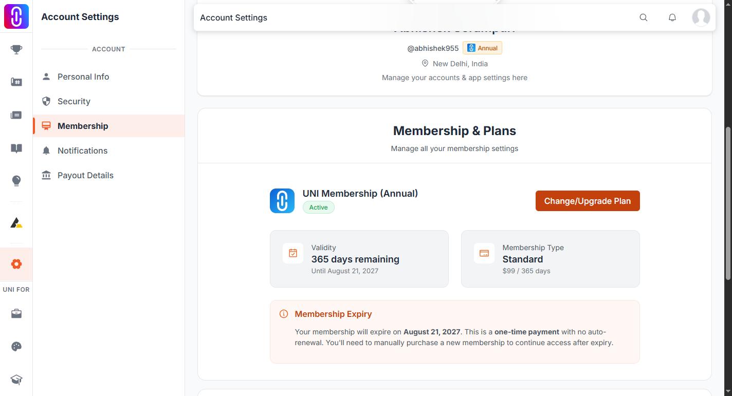 Screenshot of this screen on UNI
