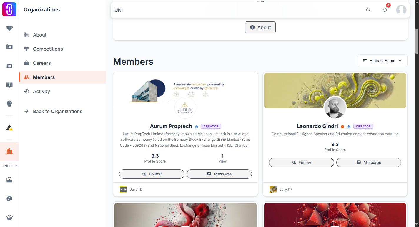 Screenshot of the public Members page's five sort options, contrasted with the note that no role or alumni marker appears.
