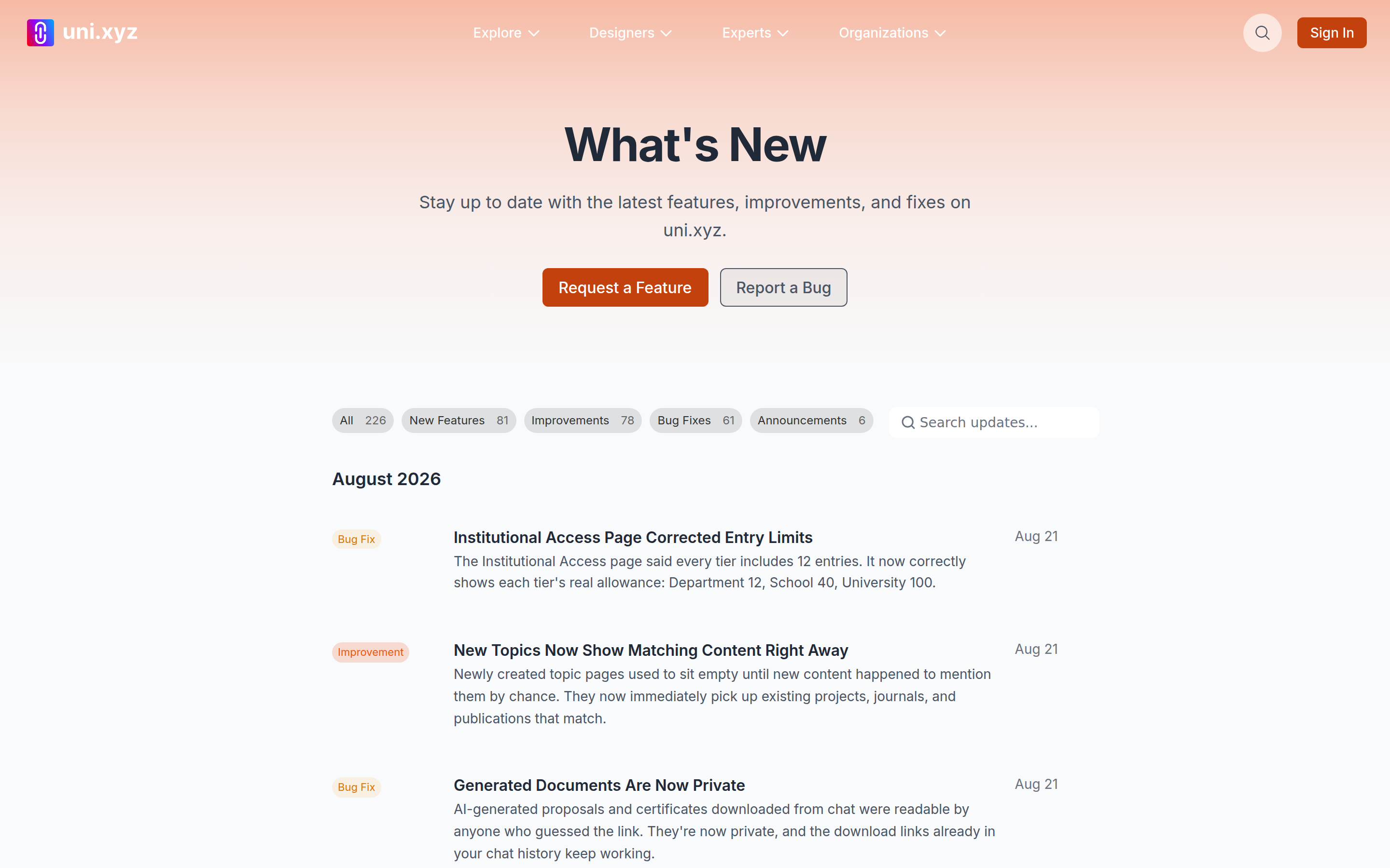 The 'Platform Updates' link in the site footer, since the article itself notes most members never find the page because there's no nav entry.