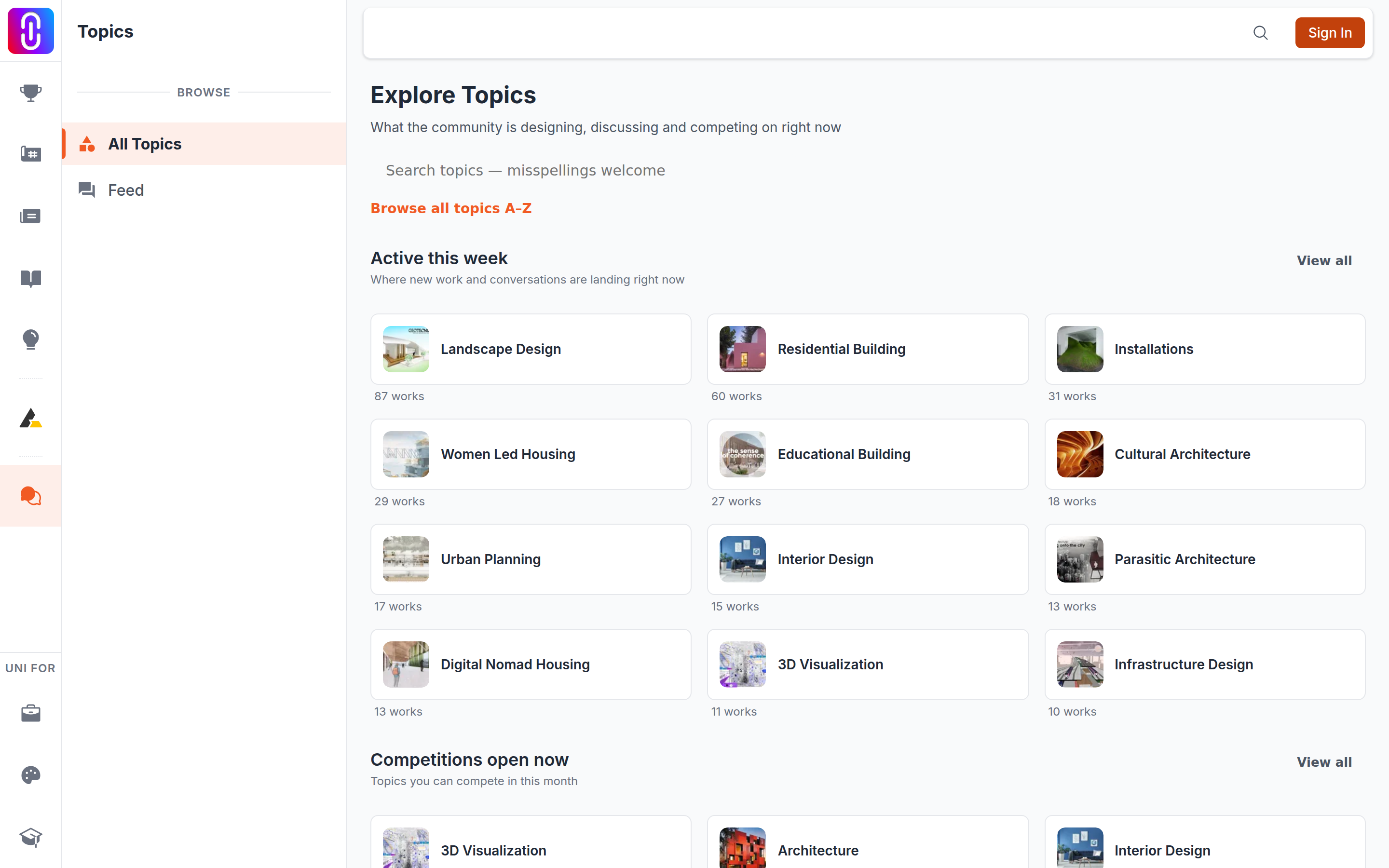 The Explore Topics page showing its 8 named groups, so readers can see how small and hand-picked the shortlist actually is before concluding their discipline is missing.