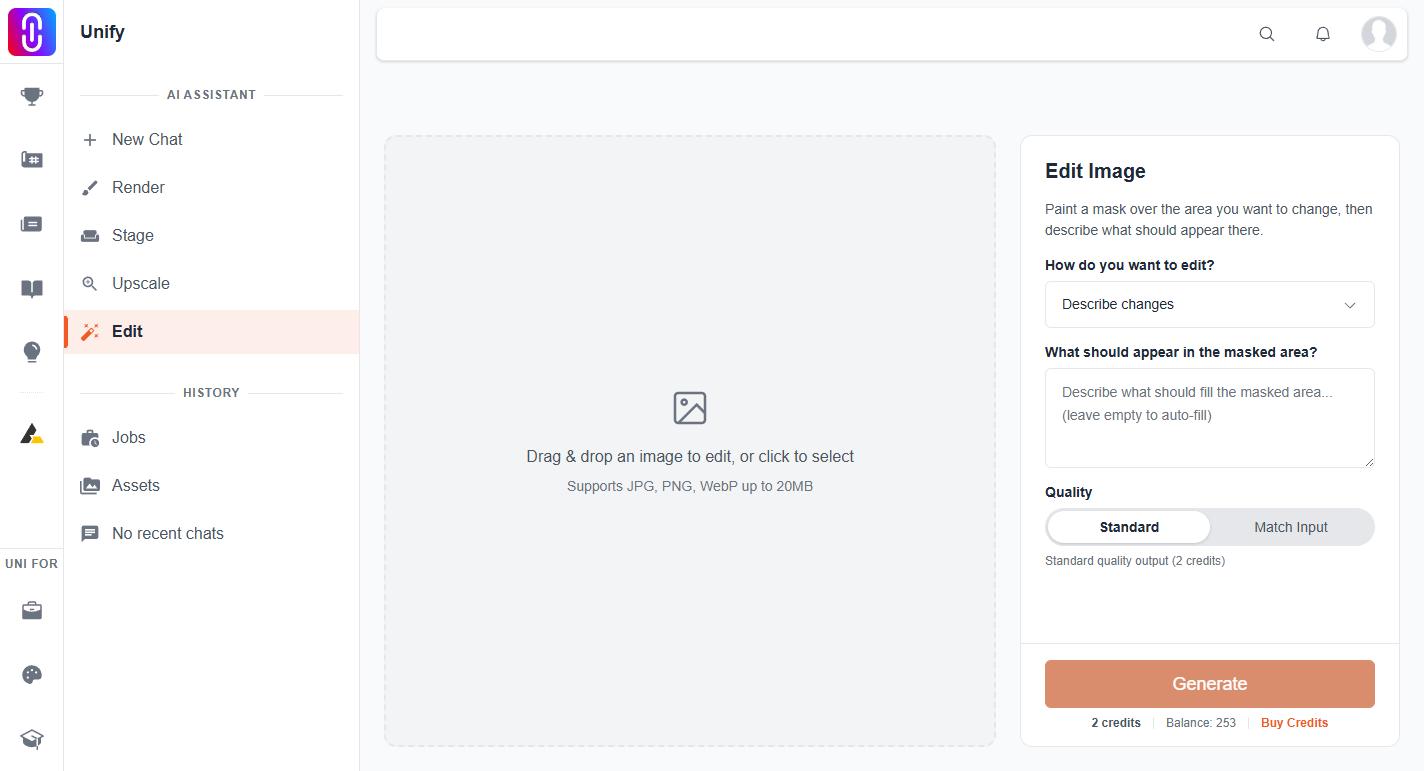 The Mode dropdown (Describe changes / Modify selection / Add humans) on the Edit settings panel.