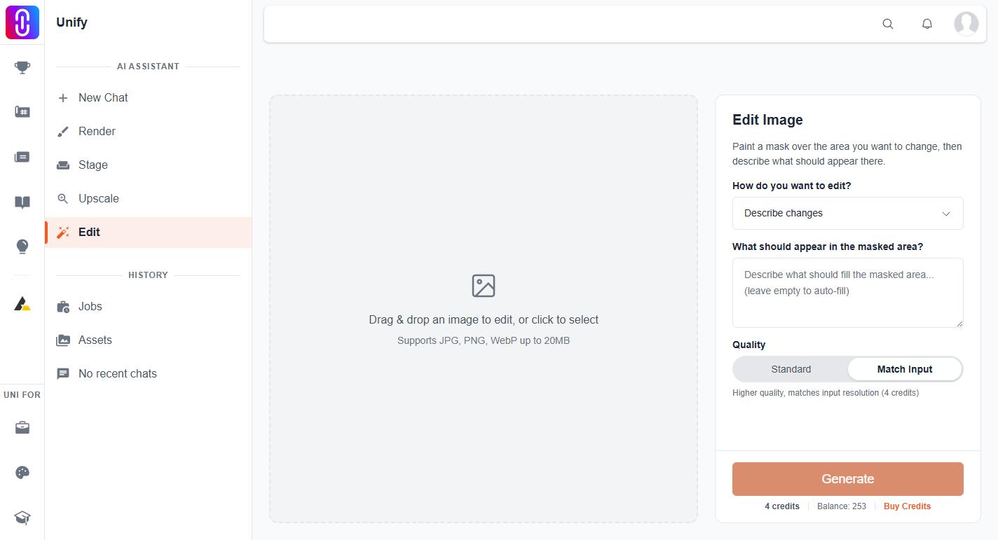 The Quality toggle (Standard / Match Input) with its 'matches input resolution' hint text.
