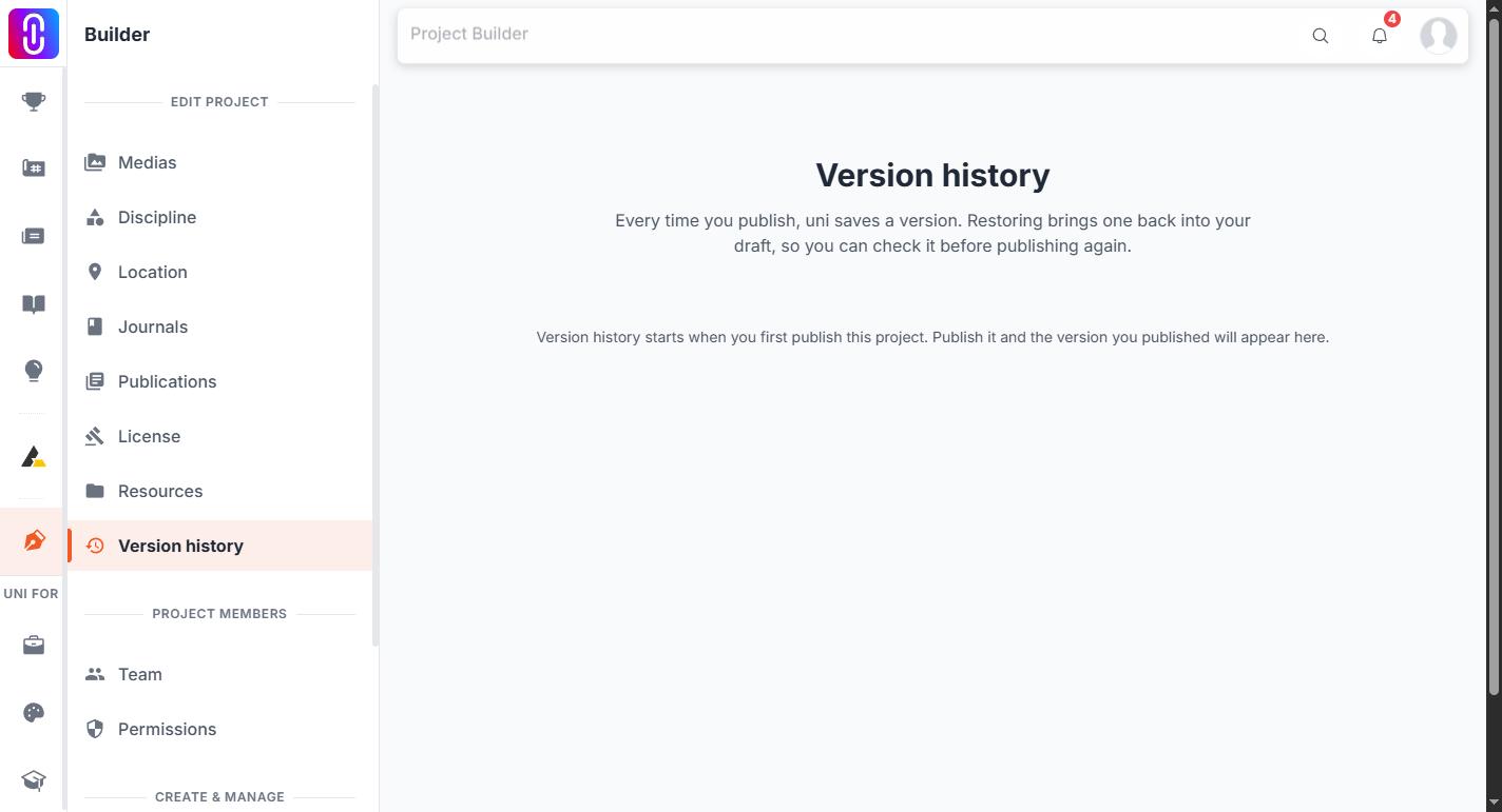 The version history panel showing the numbered version list and the Live badge on the current version.