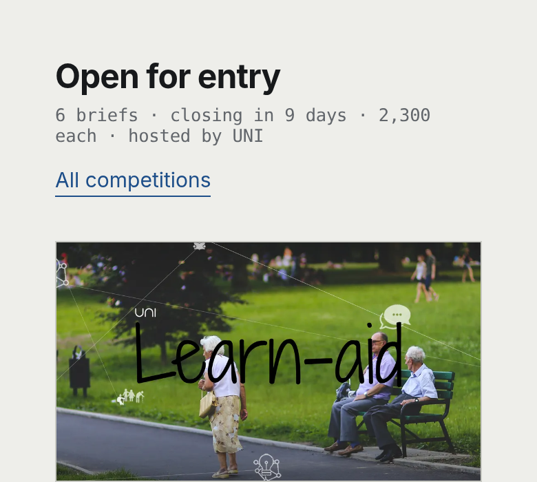 The 'Open for entry' strip on the Compete page, so readers can locate it (component is internally named nh-closing-soon but visibly labelled differently, per agent_notes) (phone layout)