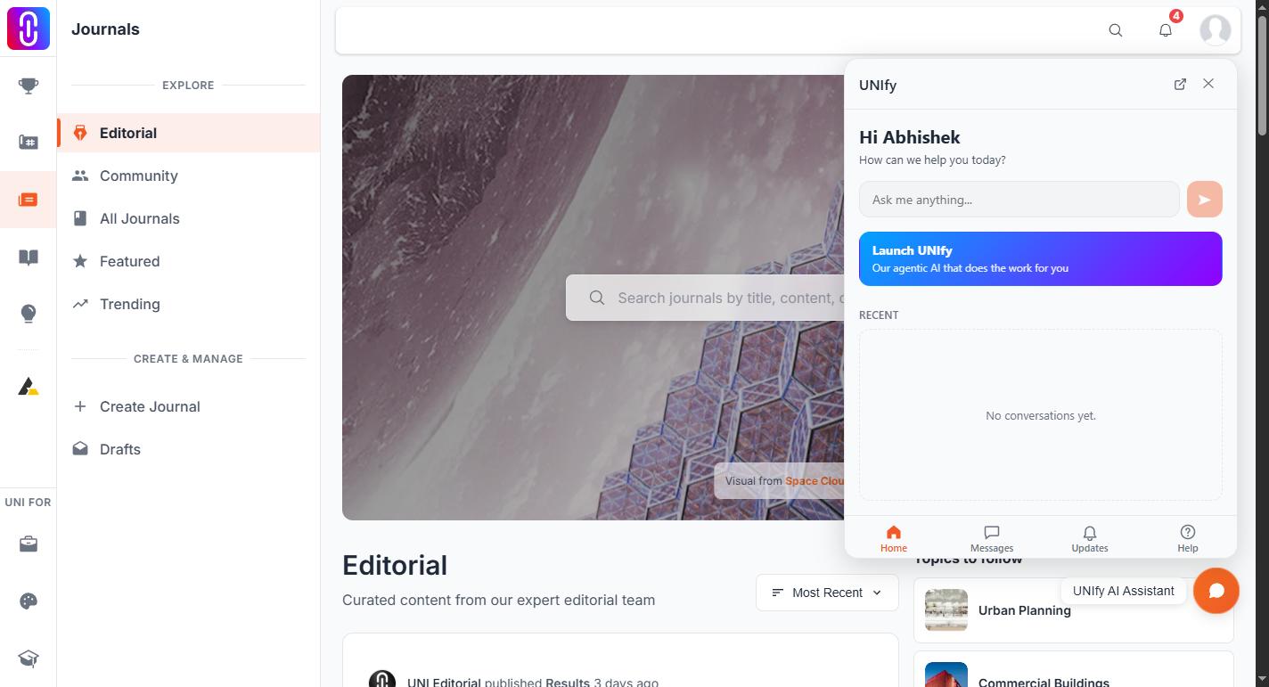 The launcher panel opened, showing the four tabs (Home/Messages/Updates/Help) and the first-run greeting text — the core thing this article describes and no article in the set currently shows.